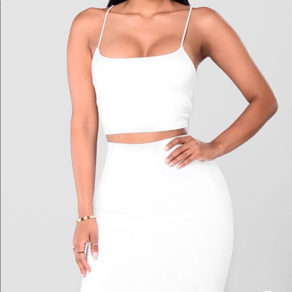 Two piece white skirt set